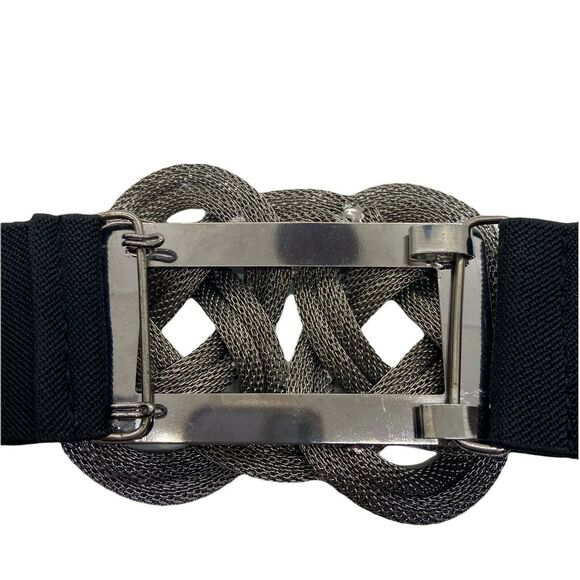 Novelty Stretch Elastic Belt Vintage 80s Women\'s Black Silver Tone Metal Clasp main image 7